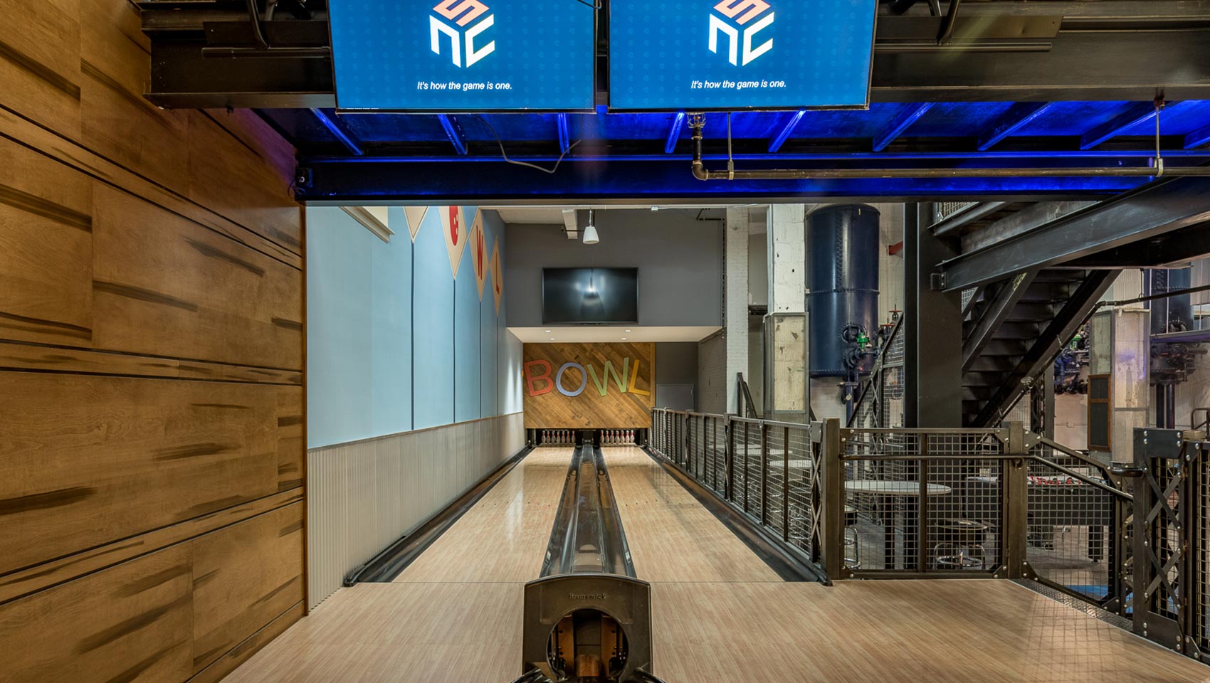 Recreation room bowling lanes