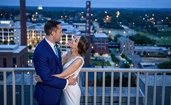 Bride & Groom with Winston Salem Skyline